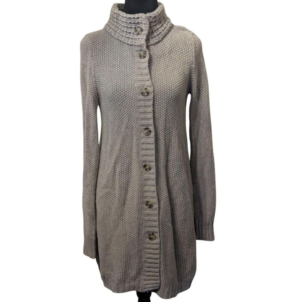 BANANA REPUBLIC Cashmere Wool Blend Long Cardigan S Tan Waffle Knit Sweater